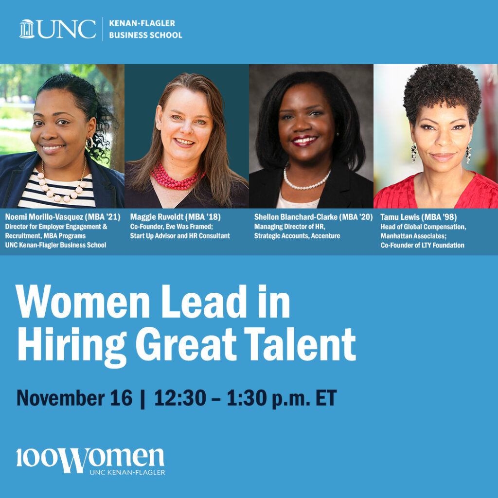 Photo featuring headshots of the four racially diverse panelists speaking on human resources and talent acquisition