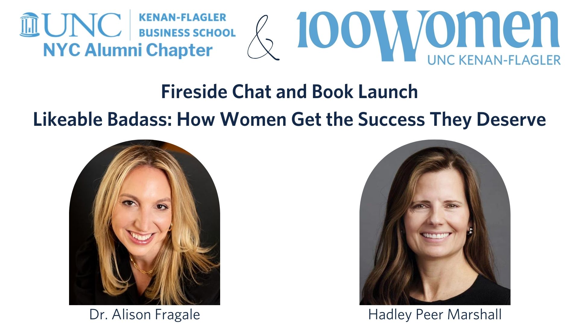 flyer for event, includes headshots of Dr. Fragale and Hadley Peer Marshall.